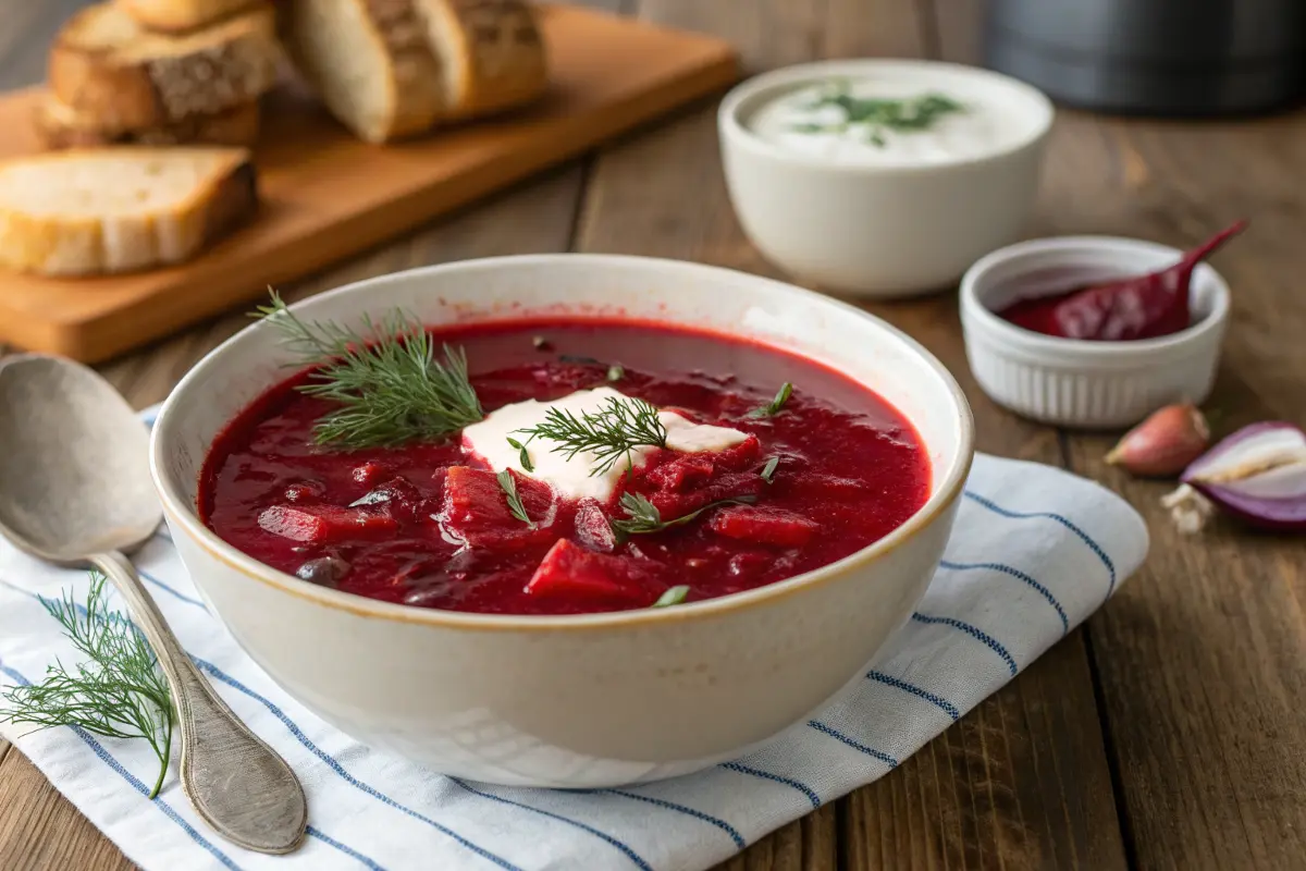 Rote-Bete-Suppe mit Dill und Sauerrahm