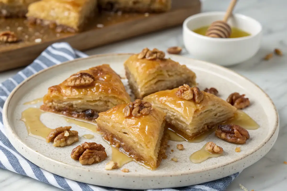 Frische Baklava mit Honig und Walnüssen